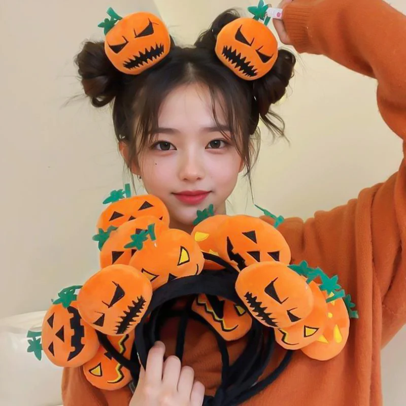 Halloween Funny Pumpkin Doll Hairband Children's Holiday Dress Headdress Props Expression Pumpkin Head Hoop Hair Accessories