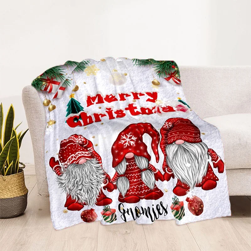 Christmas Gnome Printed Throw Blanket, Soft Warm Sofa Bed Cover, Merry Xmas Family Home Decoration
