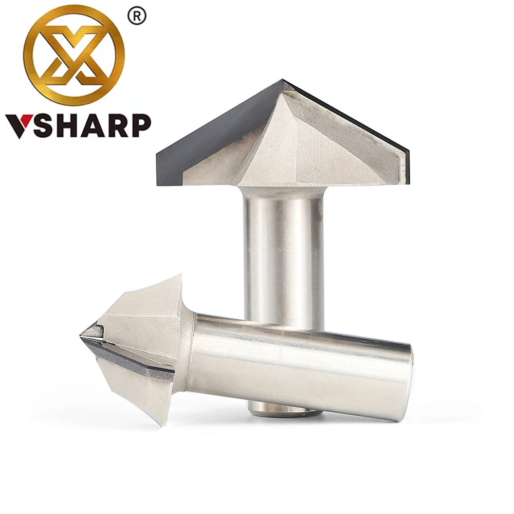 Vsharp Diamond V Type Router Bit For Wood 1/2 Shank End Mill Woodworking Cutter PCD Milling Cutter CNC Bit For Wood MDF Plyoood