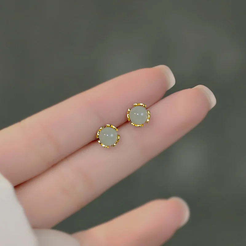 Simple Design New Chinese Style Green Stone Earrings For Women Fashion Vintage Gorgeous Handmade Jewelry Gifts