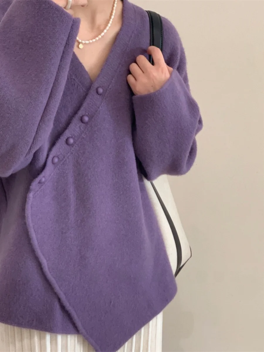   니트 오픈 가디건 롱 슬리브 브이넥 버튼업 스웨터 럭셔리 센세이션 스몰 프랑스 스타일 한국 버전