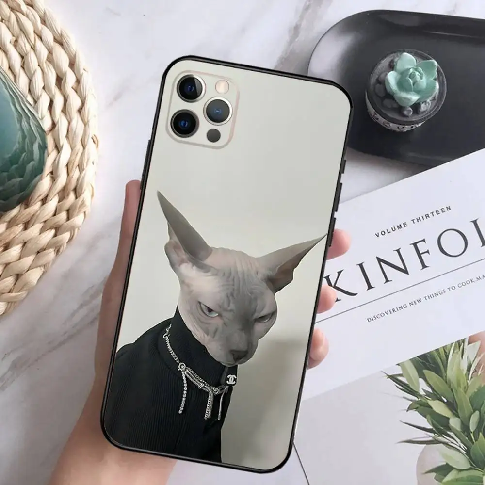 Lavaza Sphynx Sphinx Cat Phone Case For iPhone 16,15,14,13,12 Mini 11 Pro XR,X,XS,MAX 7,8 Plus Silicone Cover Soft Black