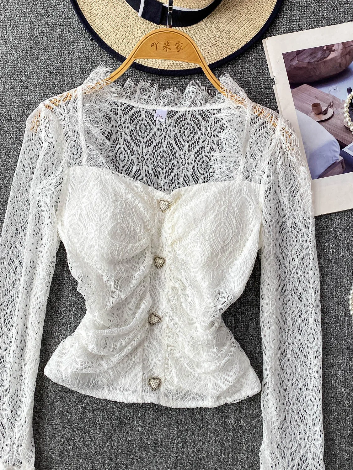 Pure Desire Sexy Women's Lace irt Square Collar Bell Sve ort Slim Fit with Chest Pad Korean Sle Commute Faion