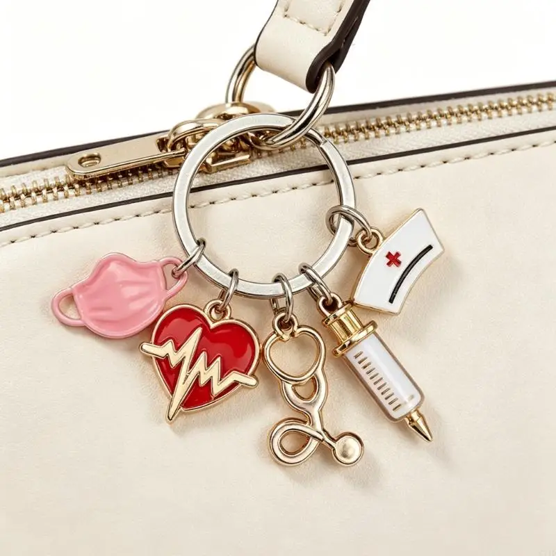 Nurse Doctor Accessory Ring with Healthcare Theme Pendant Cluster