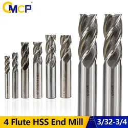 CMCP Inch Milling Cutter 1/16-3/4 CNC Router Bit Machining Straight Shank Milling Bit 4 Flute HSS End Mill Metal Cutter