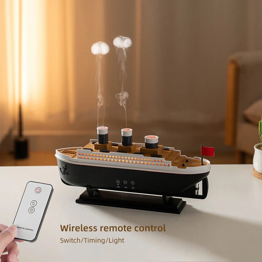 Ship Aroma Diffuser, 7 Color Lights, 2 Timers, 2 Mist Modes (Jellyfish), Remote Control, Humidifier for Bedroom Living Room
