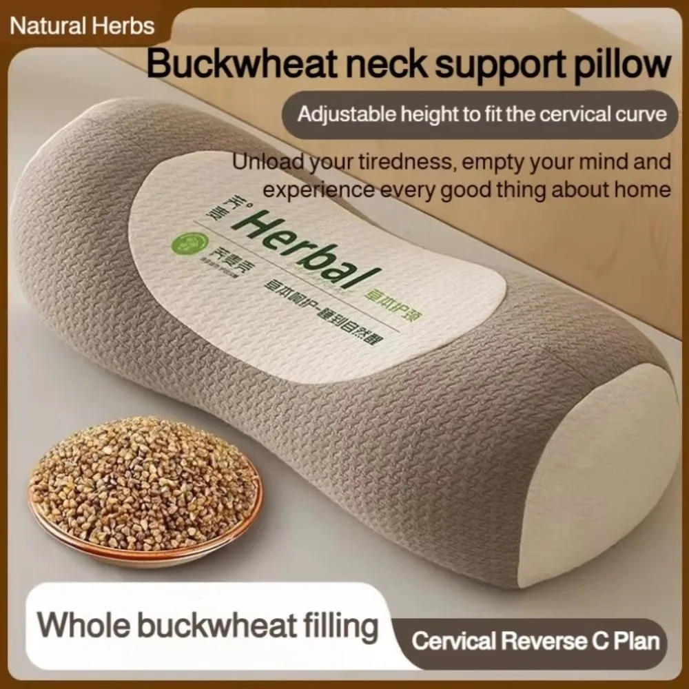 Cylindrical Buckwheat Pillows Anti-arch Help Sleep Cervical Vertebra Pillow Neck Pain Relief Breathable Traction Cervical Pillow