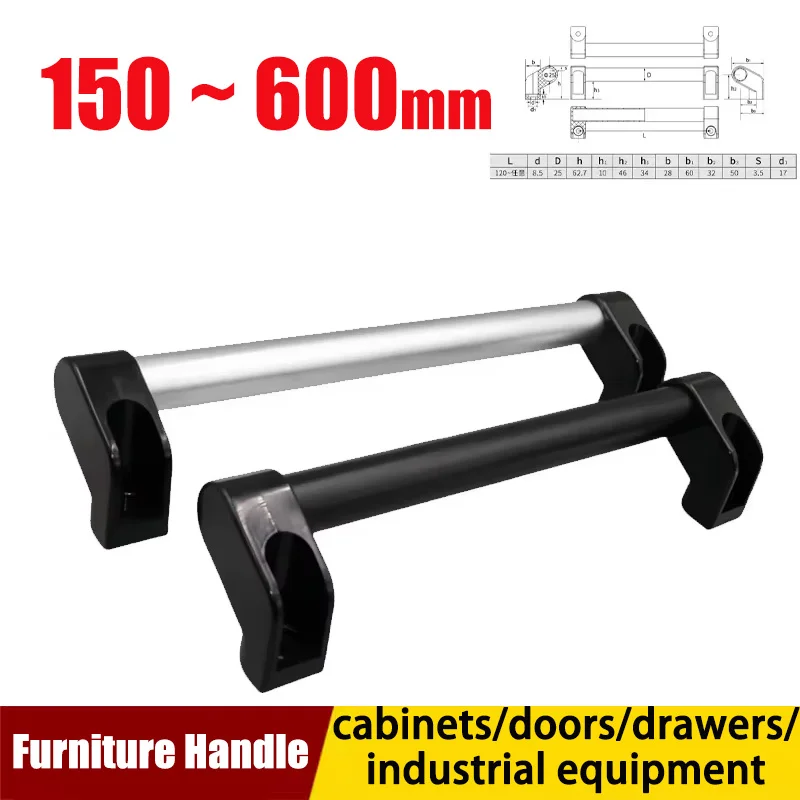 

1pcs Black Silver Aluminum Alloy Tubular Handle CNC Equipment, Surface Mounted Heavy-Duty Handle Tool Cart Handrail UHFAP 300mm