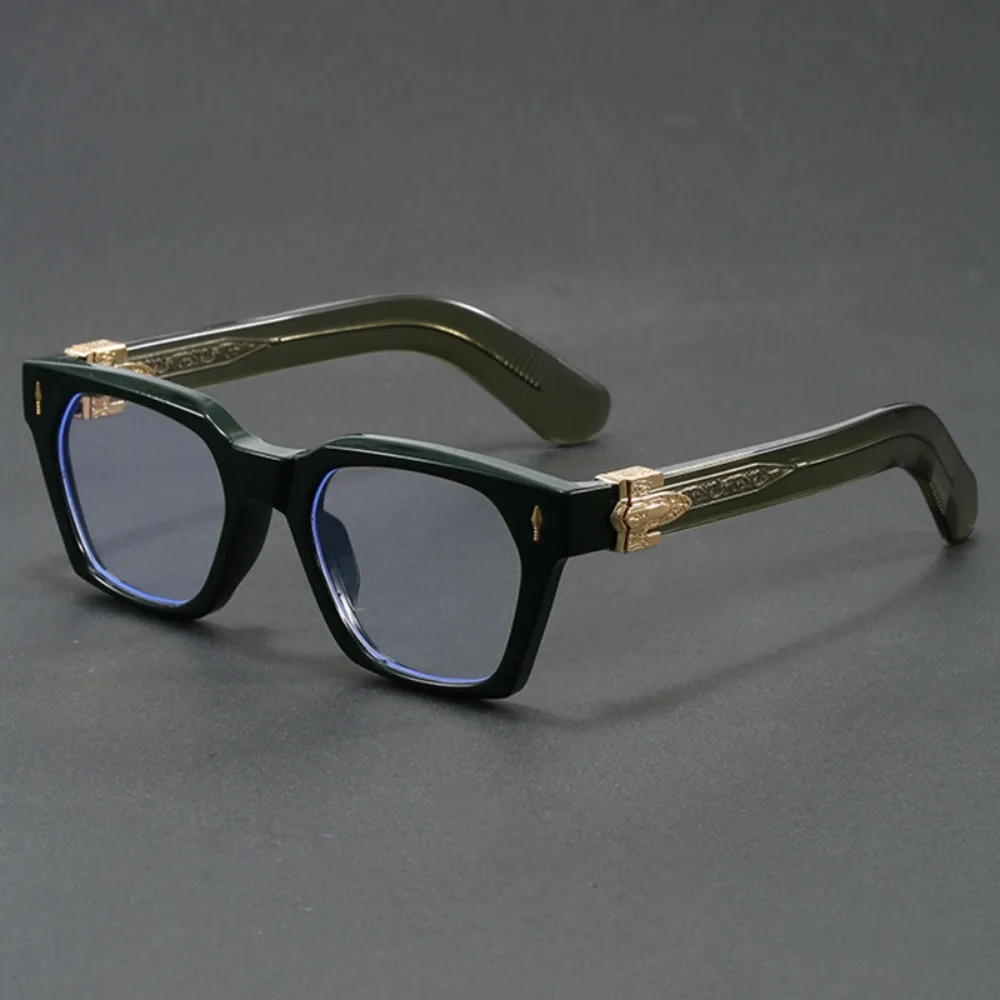 Retro Eckige Anti-Blaulicht-Brille für Männer und Frauen Klarer Rahmen mit Goldverzierten Schildpatt-Bügeln