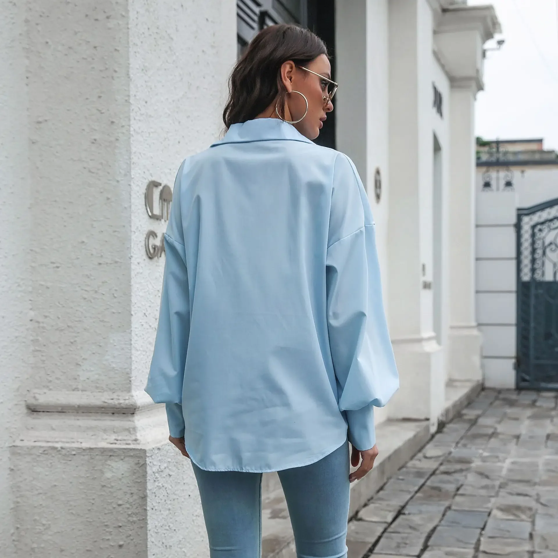 Chemise à manches longues lanterne en Y pour filles, chemisier pour femmes, mode d'été, initiée à la chute