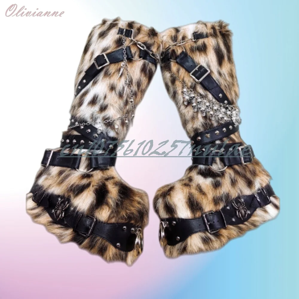 2026 New Punk Fur Boots with Round Toe Belt Buckle Design and Rivet Decoration Thick Soled Platform Hot Women Shoes Para Mujere