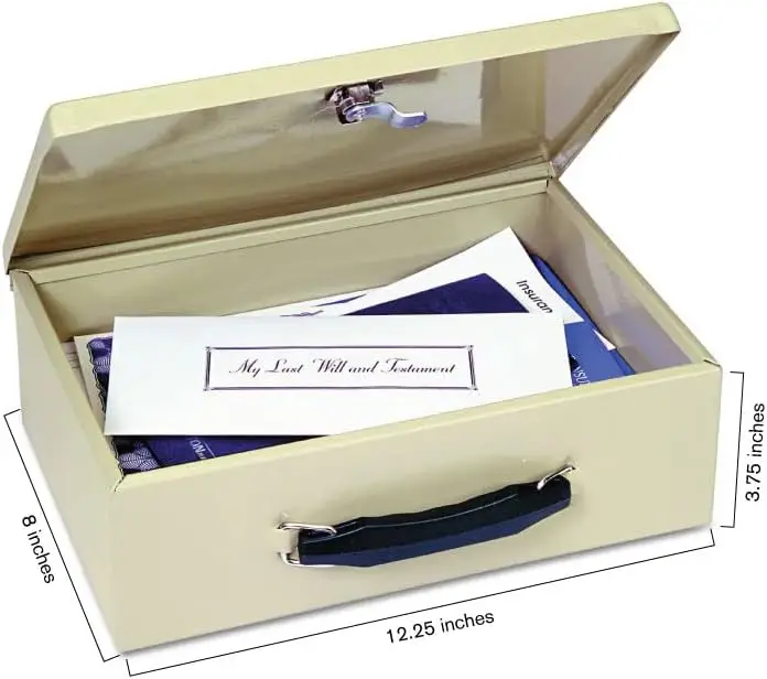 Fireproof Steel Security Chest with Key Lock | Tan Color | Includes 2 Keys | Durable & Double Insulated Walls