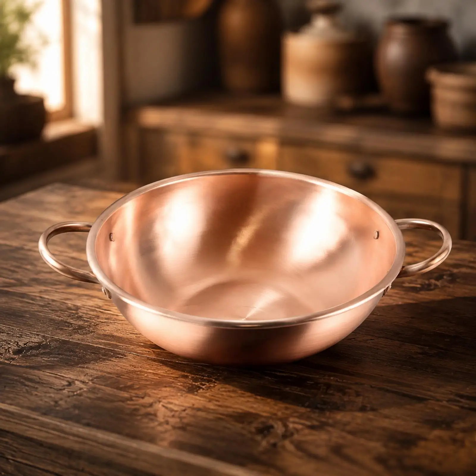 Rounded Copper Cooking Wok Gas Cooktop Compatible Copper Wok with Lid Thickened Stir-Fry Pan for Home Cooks, Searing, Simmering,