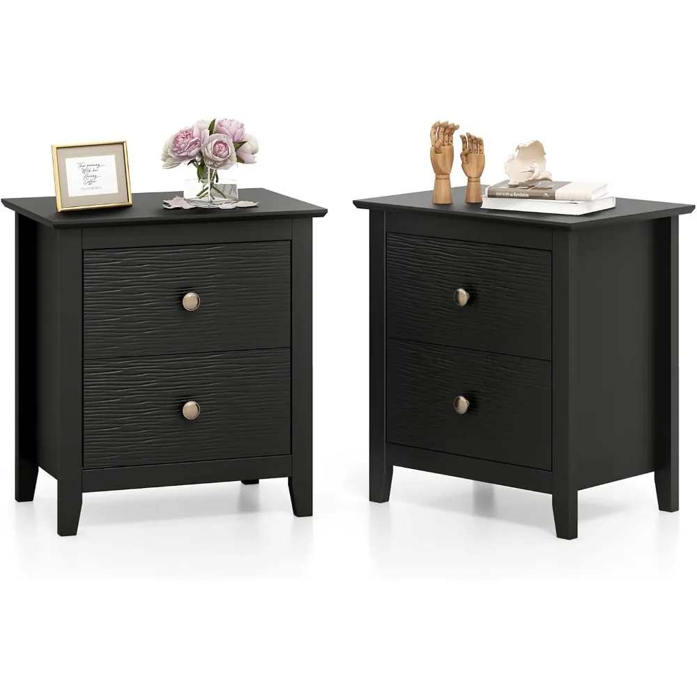 Pair of Modern Nightstands, 2 Drawers with Handles, Compact Side Tables for Small Spaces, Ideal for College Dorms