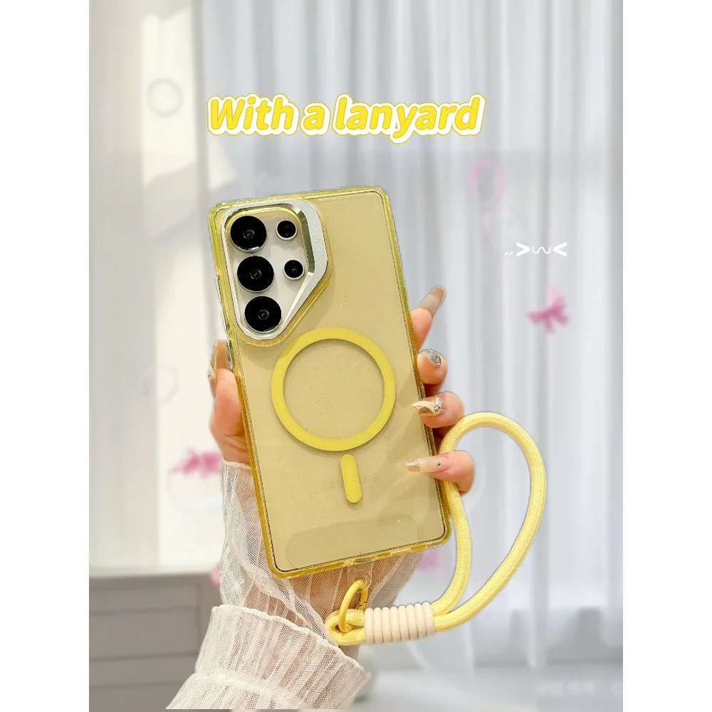 

Роскошный противоударный прозрачный чехол с магнитной подставкой «блестящий» для Samsung Galaxy S25 S24 S23 S22Ultra Plus S24FE ПК + магнитный чехол из ТПУ