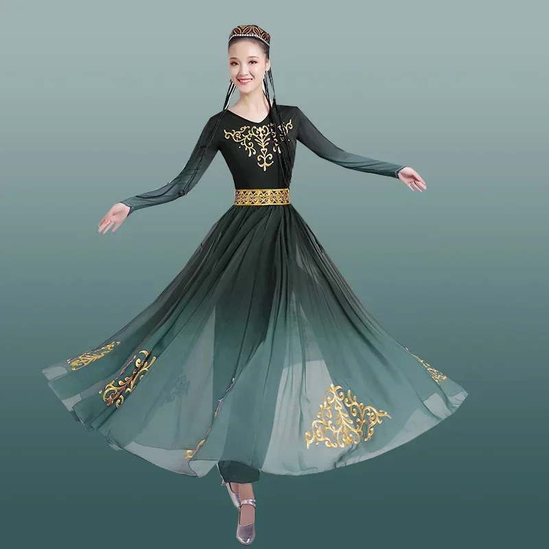 

Xinjiang Uygur Dance Performance Costumes Female Ethnic Minority Wear Mongolian Dress National Clothes Outfit