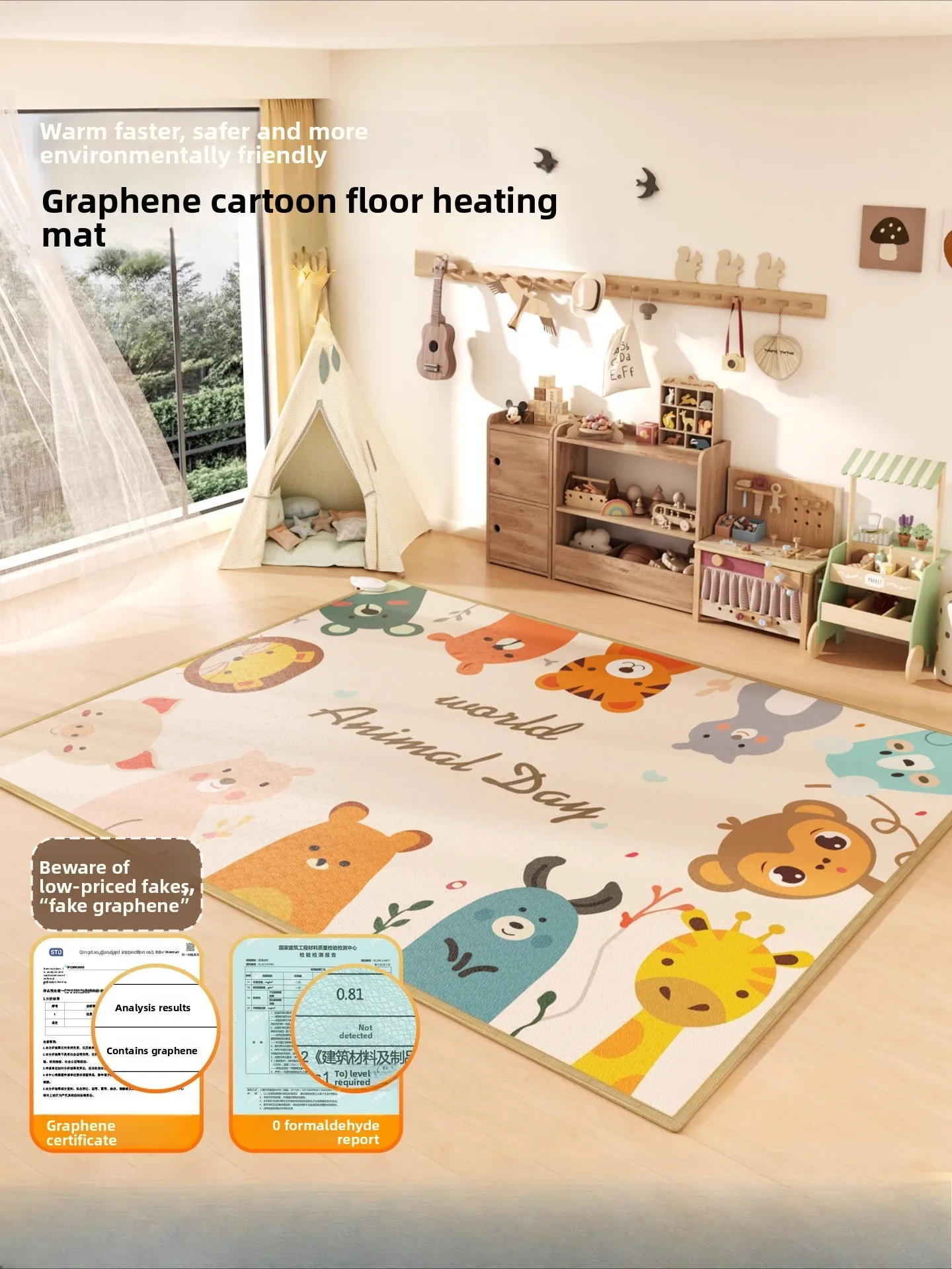 Graphene Carbon Crystal Heating Mat Electric Floor Heating Pad for Kids Room Home Use
