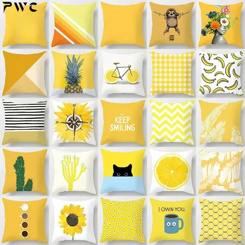 Yellow checkered letter pattern Double-sided Printed pillow cover Short plush Suitable living rooms sofas throw cushion cover
