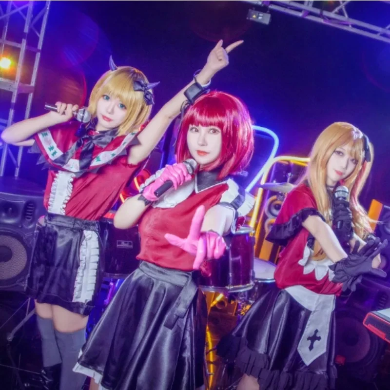 Disfraz de Cosplay Euro 7 Cos B-Komachi Idol Trio, OSHI NO KO Ruby Kana MEM-cho, Vestido de Escenario, Conjunto Completo Rojo, Verde y Amarillo para Mujer 【【【2
