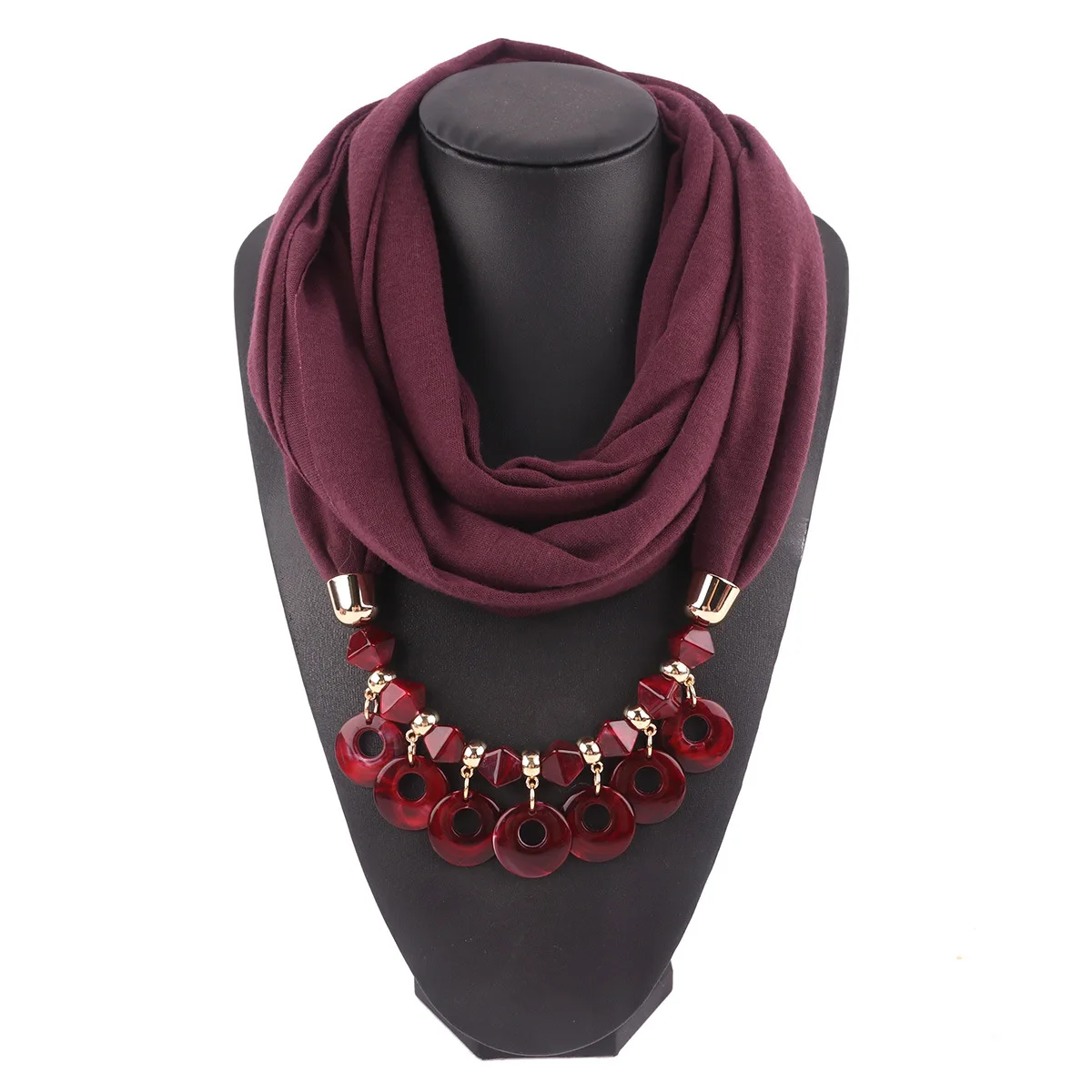 Charm Pendant Scarf Necklace Brand New Pure Color Fashion Scarf Women Designers Hijab