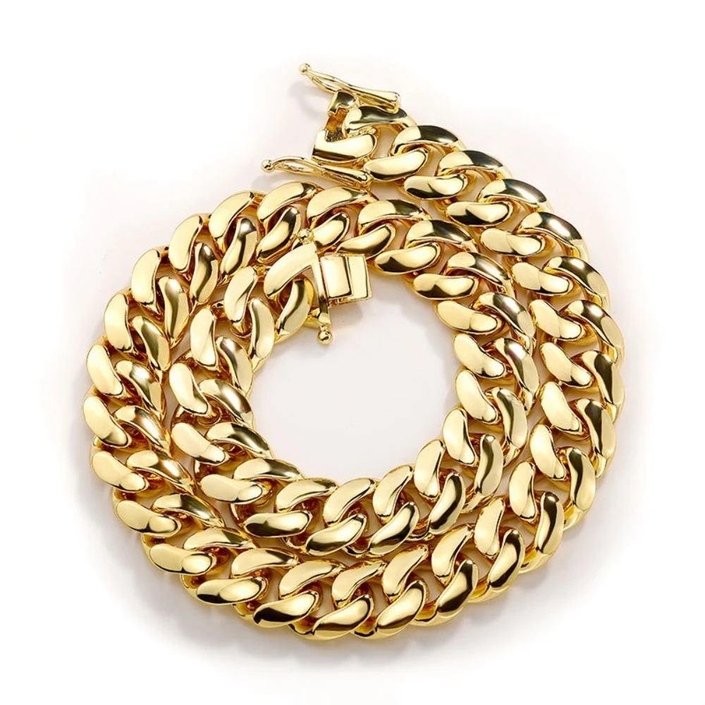 

Ожерелье и браслет из кубинской цепочки из нержавеющей стали с покрытием из настоящего золота 18 карат/западного хип-хопа 14/18/22 мм