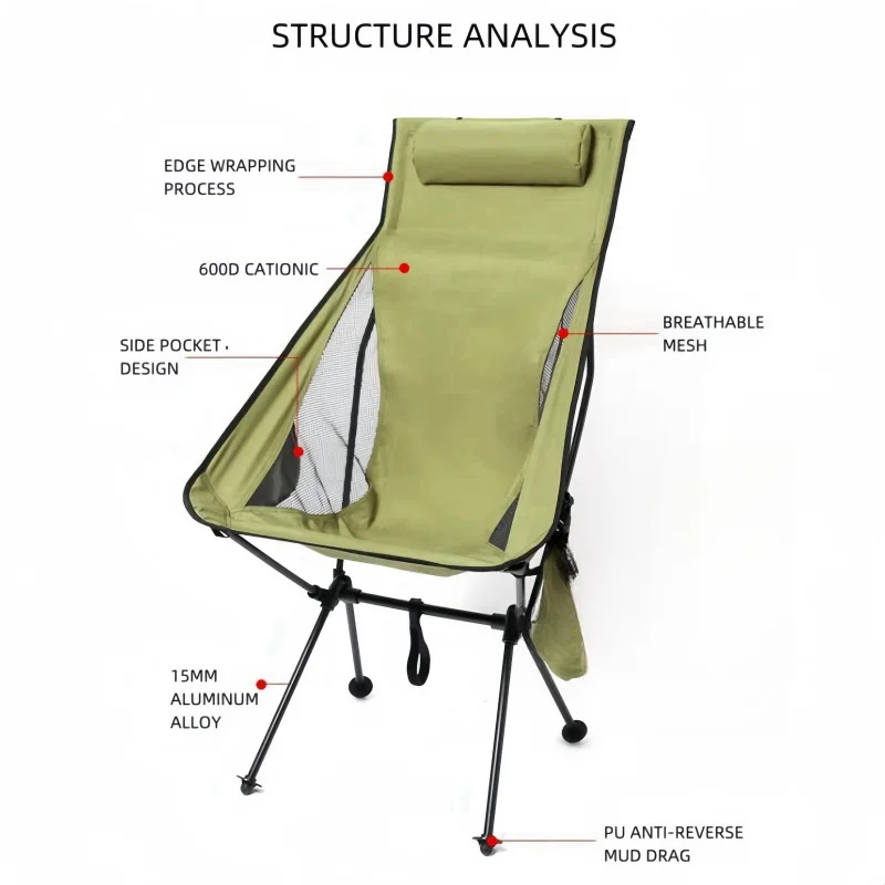 Portable Folding Moon Chair Outdoor Camping Aluminum Alloy Fishing Chair Beach Picnic Cup Bag Ultralight Folding Travel Chair