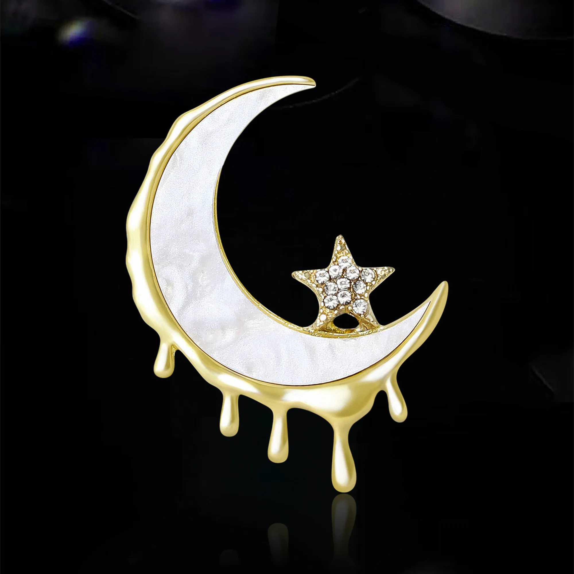 

Ramadan Classic Enamel Moon Brooches for Women Rhinestone Star Pin Keychain Event Party New Gifts Jewelry Decoration Accessories