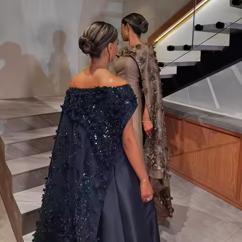 Customized Navy Blue O-neck Satin Evening Dress Flower Appliques Sleeveless A-line Party Dress Floor Length Prom Gown For Women