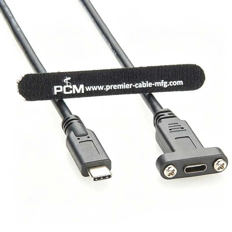 USB 3.1 Type-C Male-to-Female Extension Cable with Screw-Lock Panel Mounting for 10 Gbps High-Speed Data Transfer