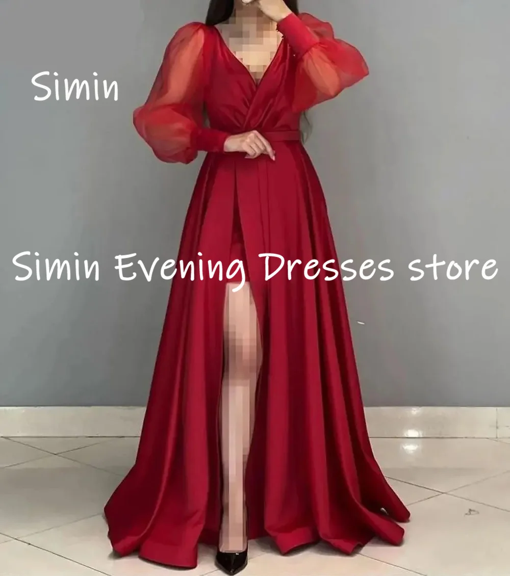 Simin-vestido de satén con cuello en V para mujer, prenda Formal con volantes, hasta el suelo, elegante, para fiesta y noche, 2023