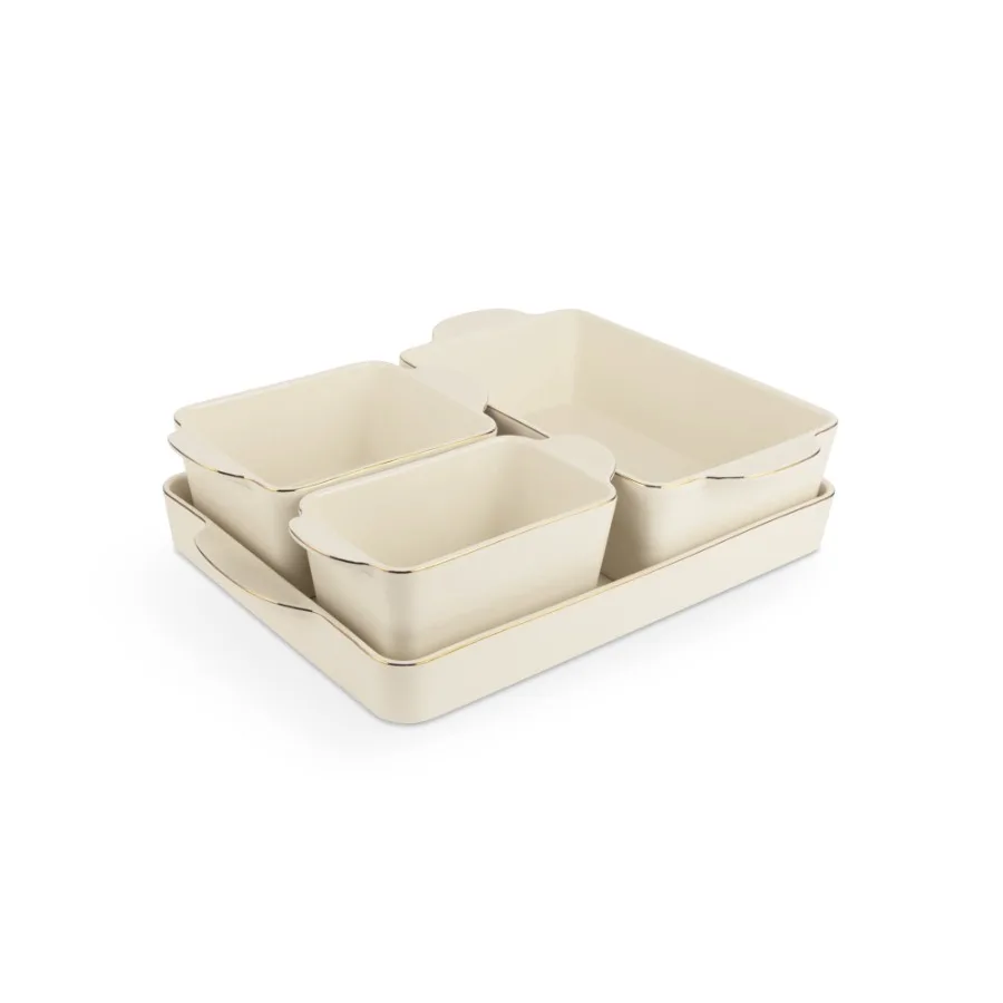 

Versatile 4-Piece Cream Nesting Bakeware Set for Baking Serving and Storage Ideal for Home Cooks and Entertainers with Stylish