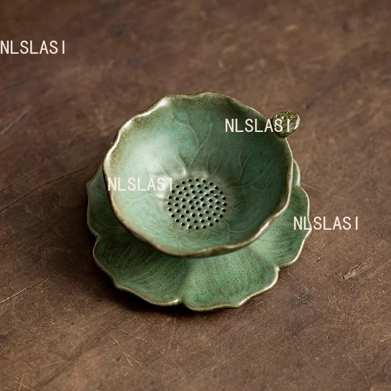 1set Lotus Tea Strainer Set Household Ceramic Tea Filter Kung Fu Tea  Brewing Filter Green Filter Screen Teaset Accessories