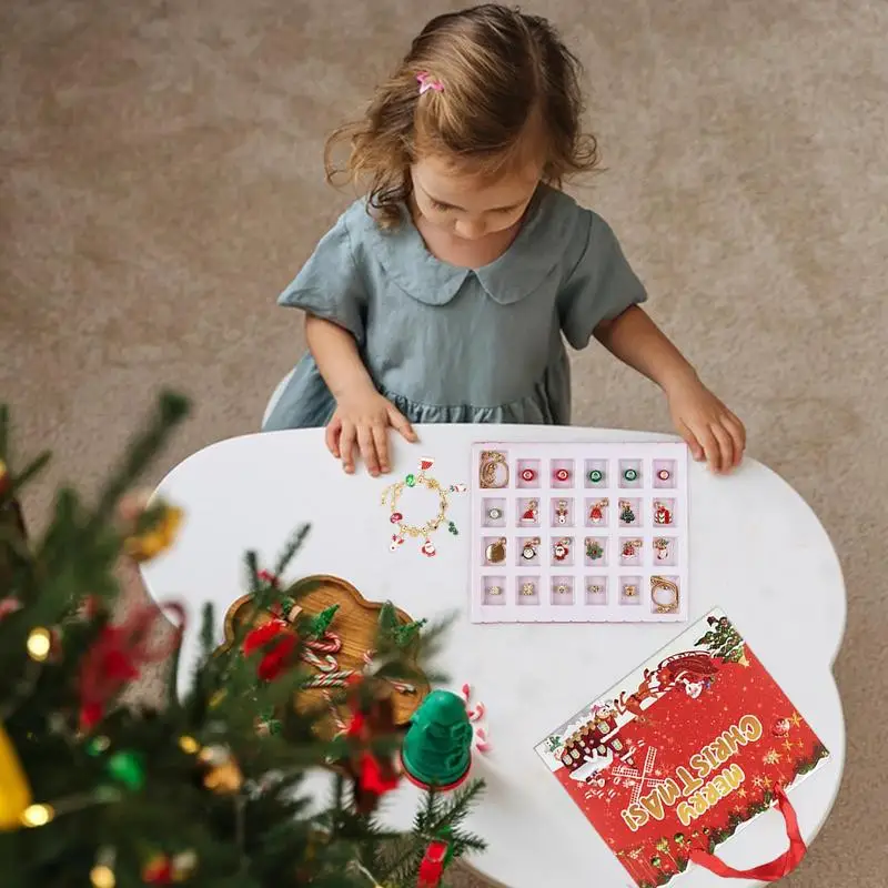 24 Days Calendar Bracelets 24Days Christmas Countdown Bracelet Set Charm Cute Christmas Supplies With 2 Bracelets Jewelry Making