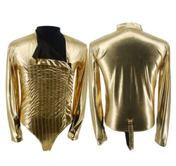 Unisex Michael Jackson JAM Golden Triangle One-piece Top Gold Bodysuit Jacket Coat Onesie Costume Cosplay MJ Halloween Handmade