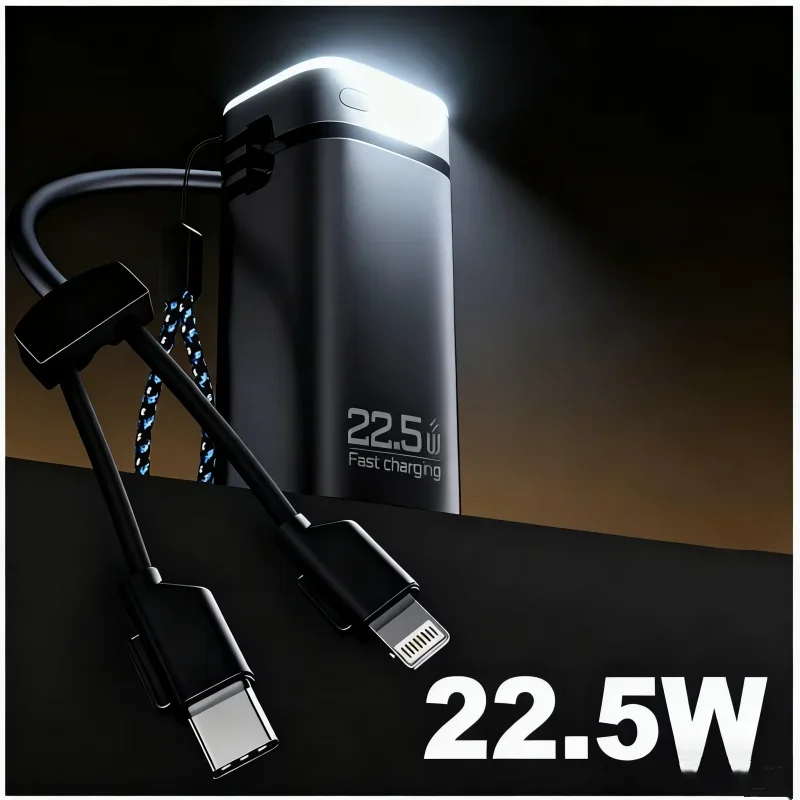 باور بانك 20000 مللي أمبير في الساعة PD20W ثنائي الاتجاه شحن سريع باور بانك مع ضوء لهاتف آيفون 17 سامسونج شاومي شاحن محمول مع كابل