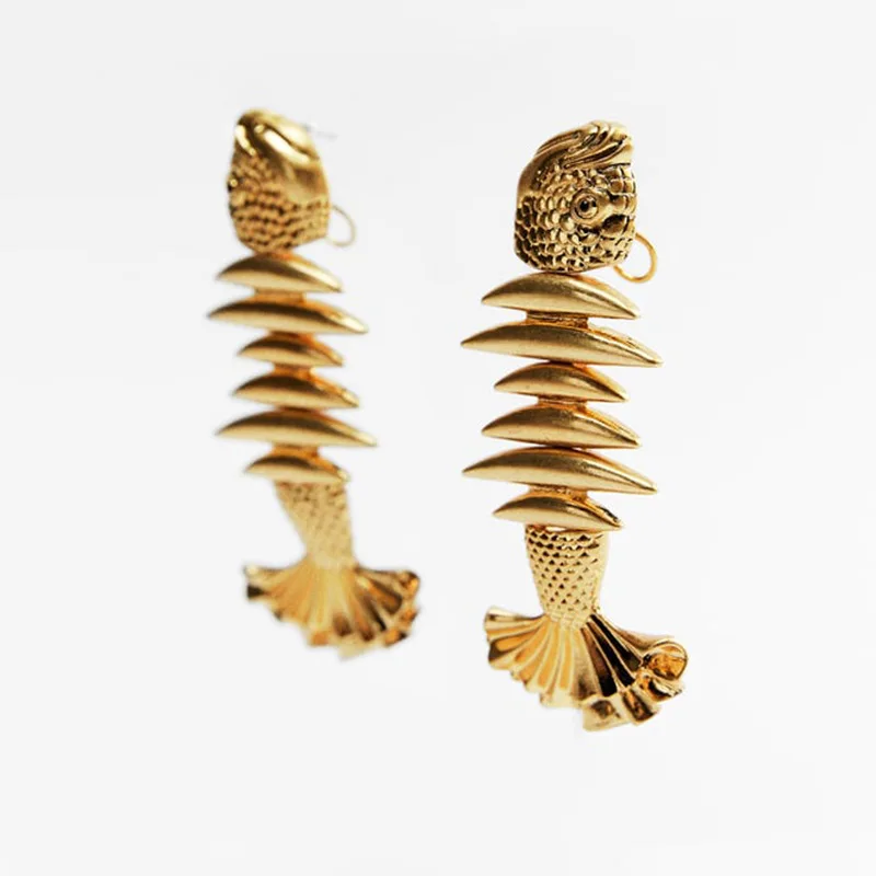 creative simple long metal fishbone earrings female trend exquisite exaggerated geometric pendant earrings statement jewelry