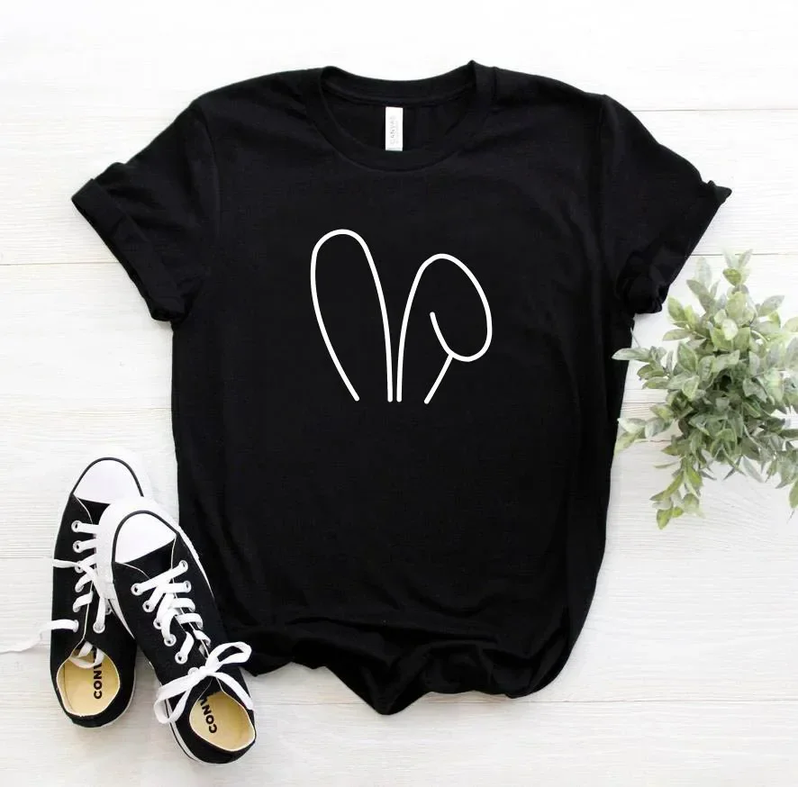 Bunny Ears Print Women tshirt Cotton Hipster Funny t-shirt Gift Lady Yong Girl Top Tee New t shirt women Cotton Tops Summer