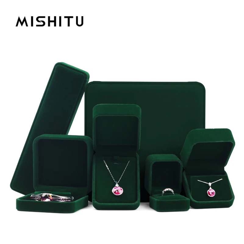 MISHITU Green High-Quality Velvet Ring Box Earrings Pendant  Bracelet Jewelry Box  Proposal Anniversary Jewelry Storage Gift Box