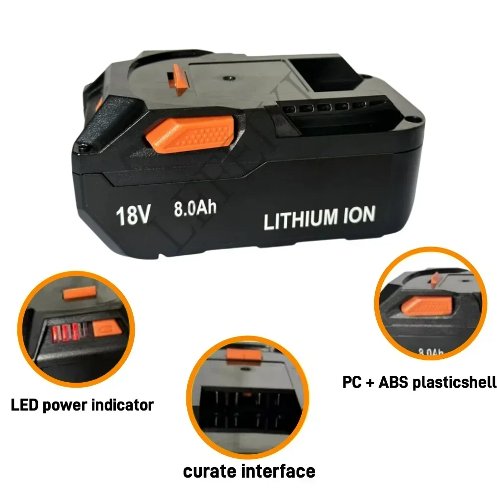 Para AEG 18V Batería 8.0AH Batería de iones de litio para RIDGID R 840087   R. 840085   L1815R L1850R L1830R R 840083   Herramienta eléctrica inalámbrica serie
