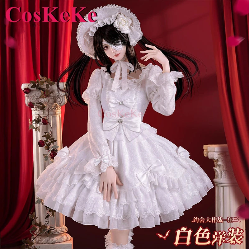 

CosKeKe Tokisaki Kurumi Anime Date A Live Cosplay Costumes Elegant Pure White Formal Dress Activity Party Role Play Clothing