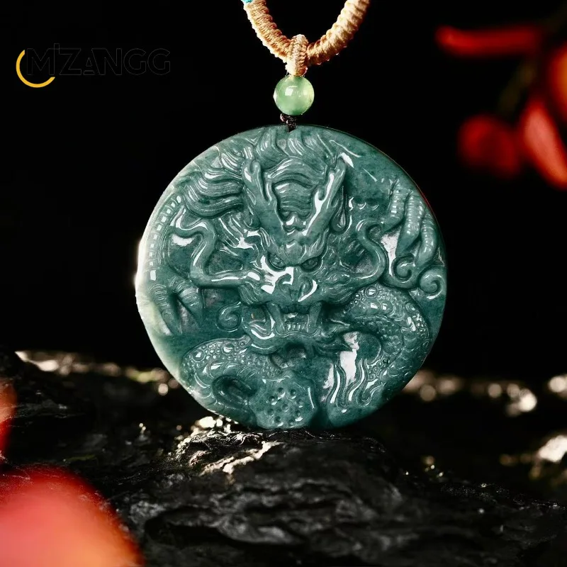 

Кулон из натурального жадеита с большим зодиакальным драконом, изысканно резное очаровательное жадеитовое ожерелье, мужской и женский праздничный подарок