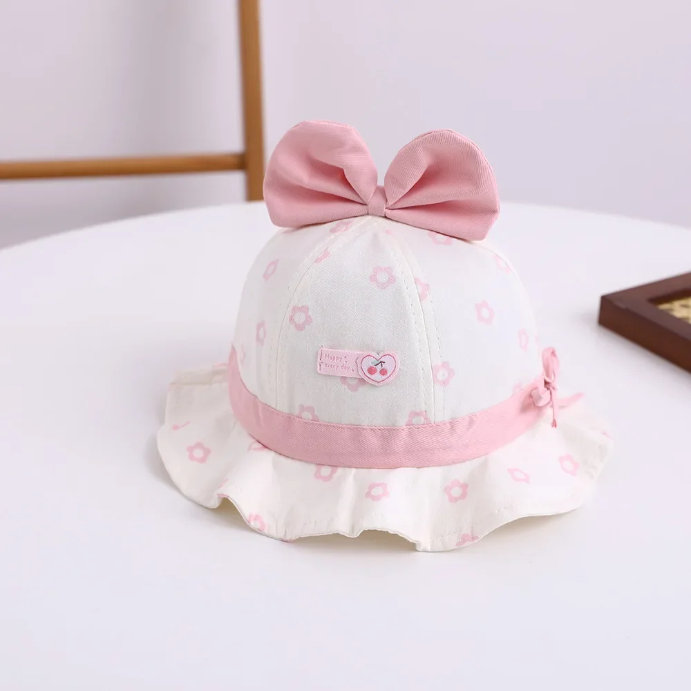 Baby Kids Wave Edge Bowtie Sun Hat Girl Floral Printed Cotton Cap Little 2025 Spring Child Wave Brim Sunshade Hat 6-24 month