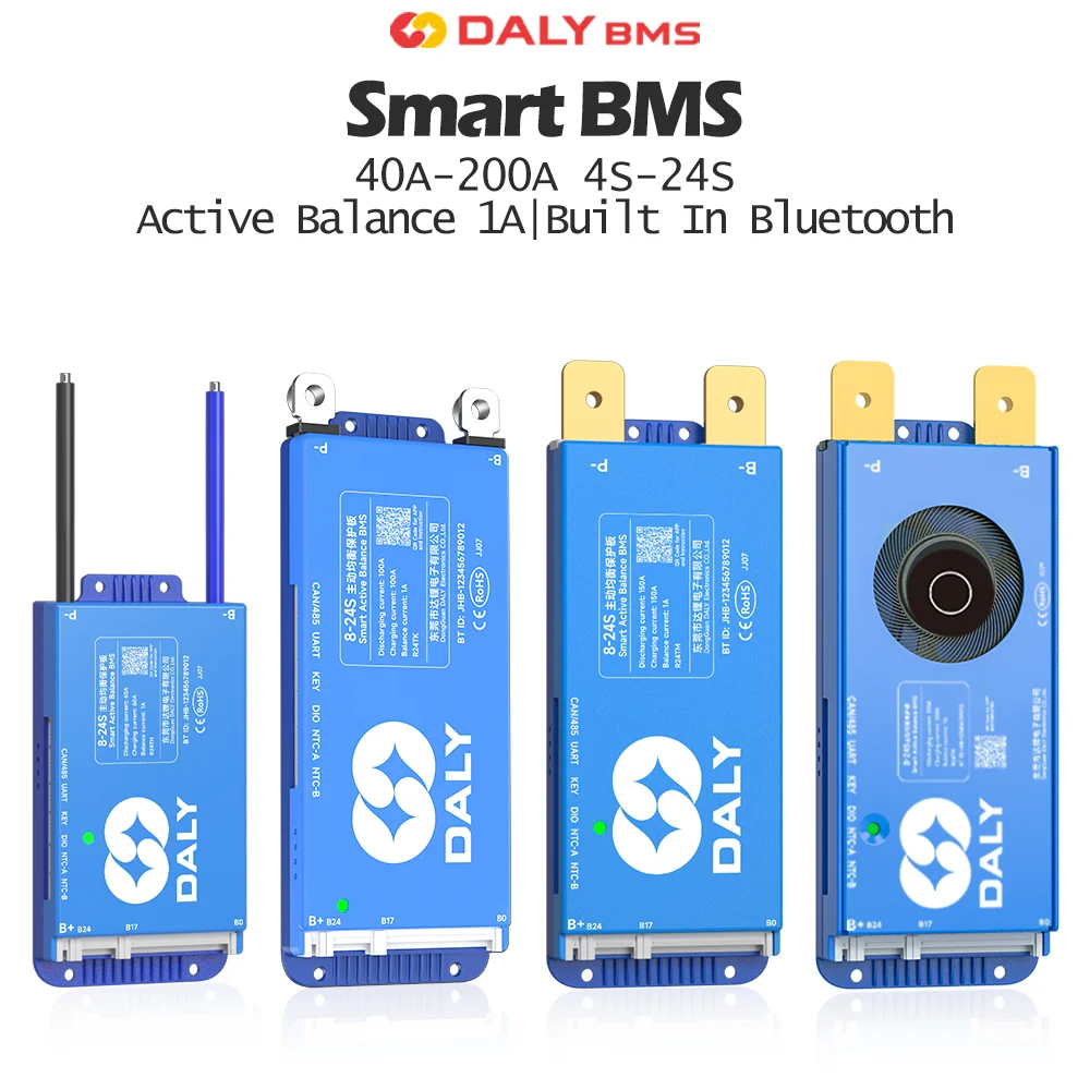 

Daly Smart BMS with BT WiFi 4S 12V 8S 24V 16S 48V 40A 100A 150A 200A Active Balance Overcharge/Discharge Protection for Sola/EV