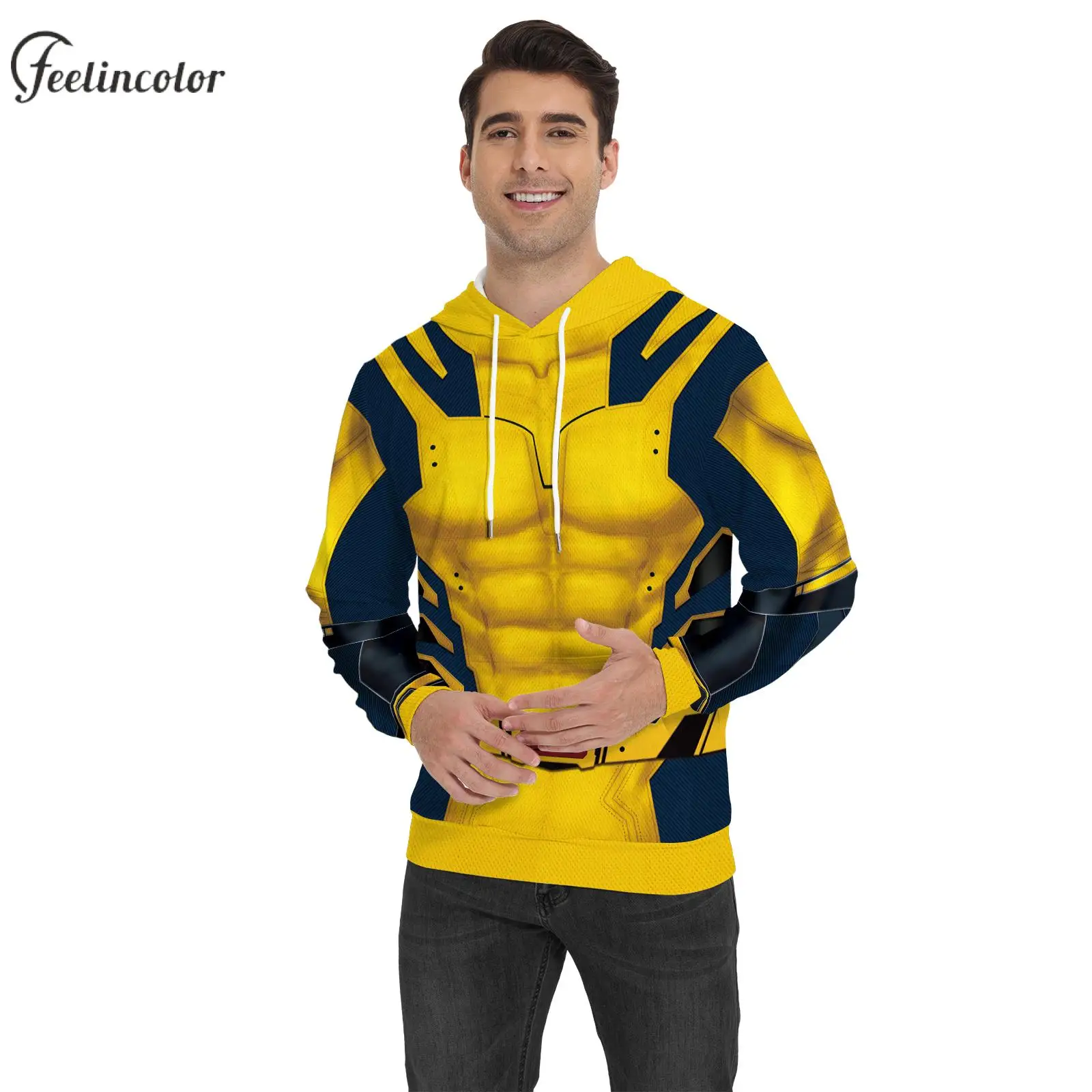 Pull à capuche Smile Hero Cosplay pour hommes, sweats à capuche à manches longues avec poche, vêtements d'extérieur d'Halloween, vêtements d'automne