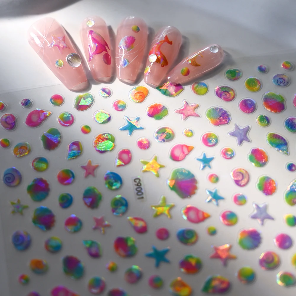 1Pc Sea Shell 3D Nail Sticker Ocean Beach Theme Summer Animal Starfish Star Fish Nail Slider Self-Adhesive Decal Nail Art Decor*