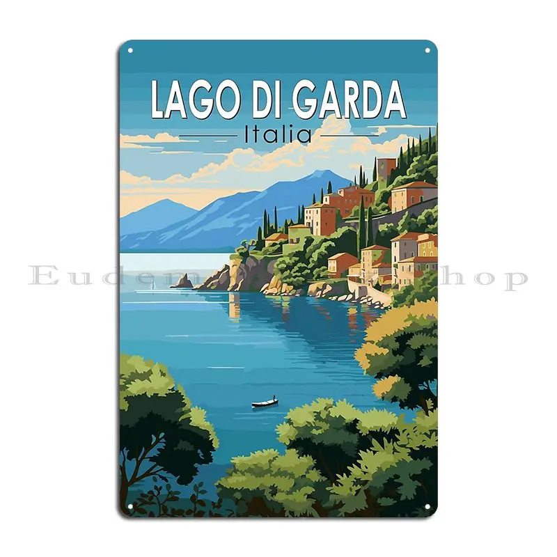 Lago Di Garda Italia Travel Art Vintage Metal Sign Poster Party Garage Wall Decor Printing Classic Tin Sign Poster