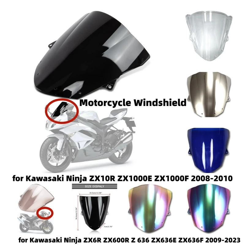 

Motorcycle Windshield Windscreen for Kawasaki Ninja ZX 10R ZX1000E ZX1000F 2008-2010 ZX6R ZX600R ZX636 ZX636E ZX636F 2009-23