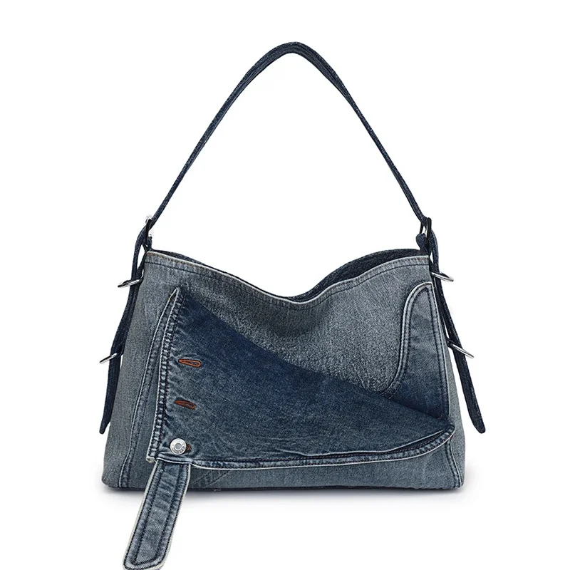 Denim grande capacidade bolsa de ombro feminina moda feminina 2024 nova alta qualidade casual retro bolsa de viagem