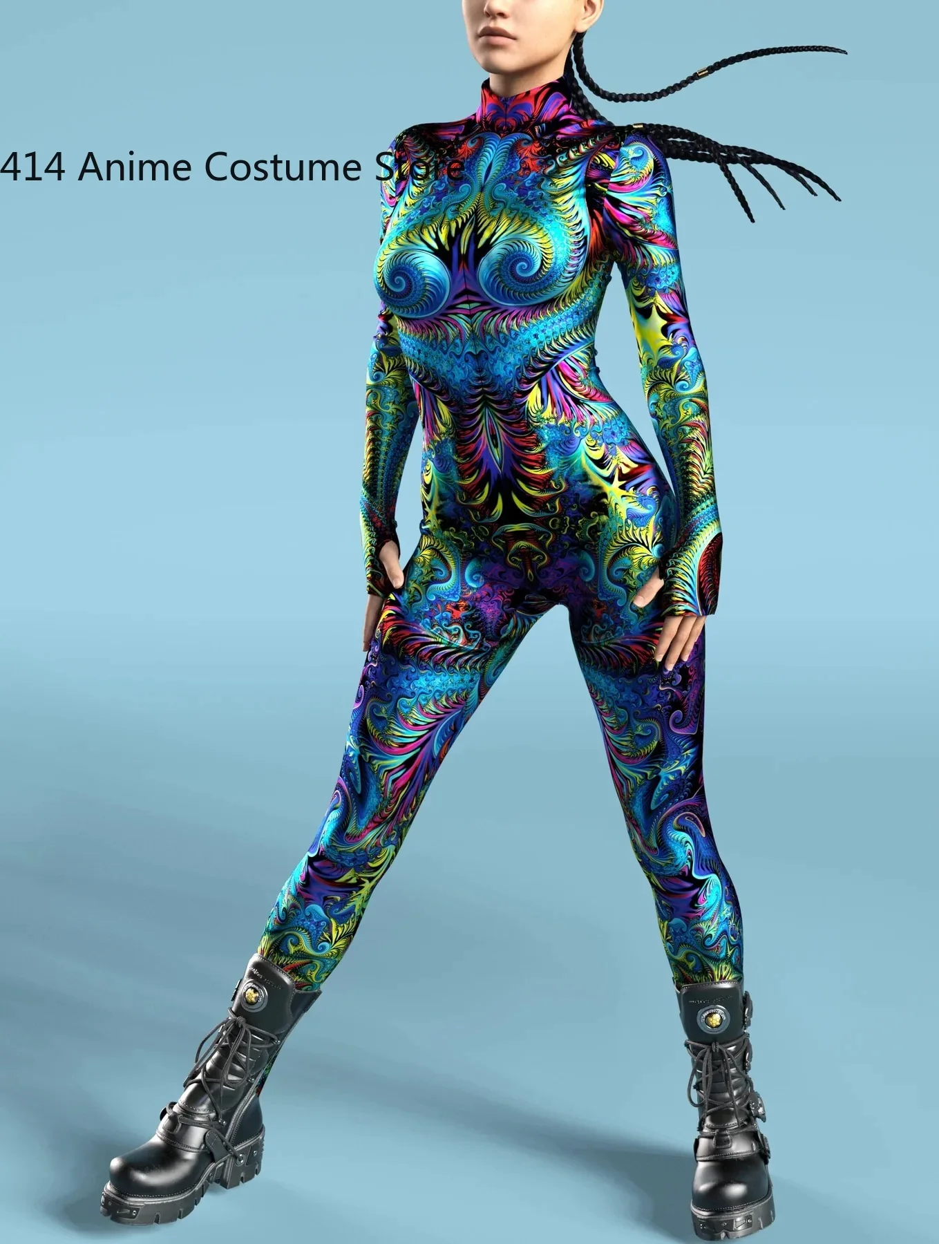 Multicolour Printing Jumpsuit Cosplay Costume Women Kids Sexy Long Sleeve Slim Elastic Bodysuits Halloween Holiday Party Rompers