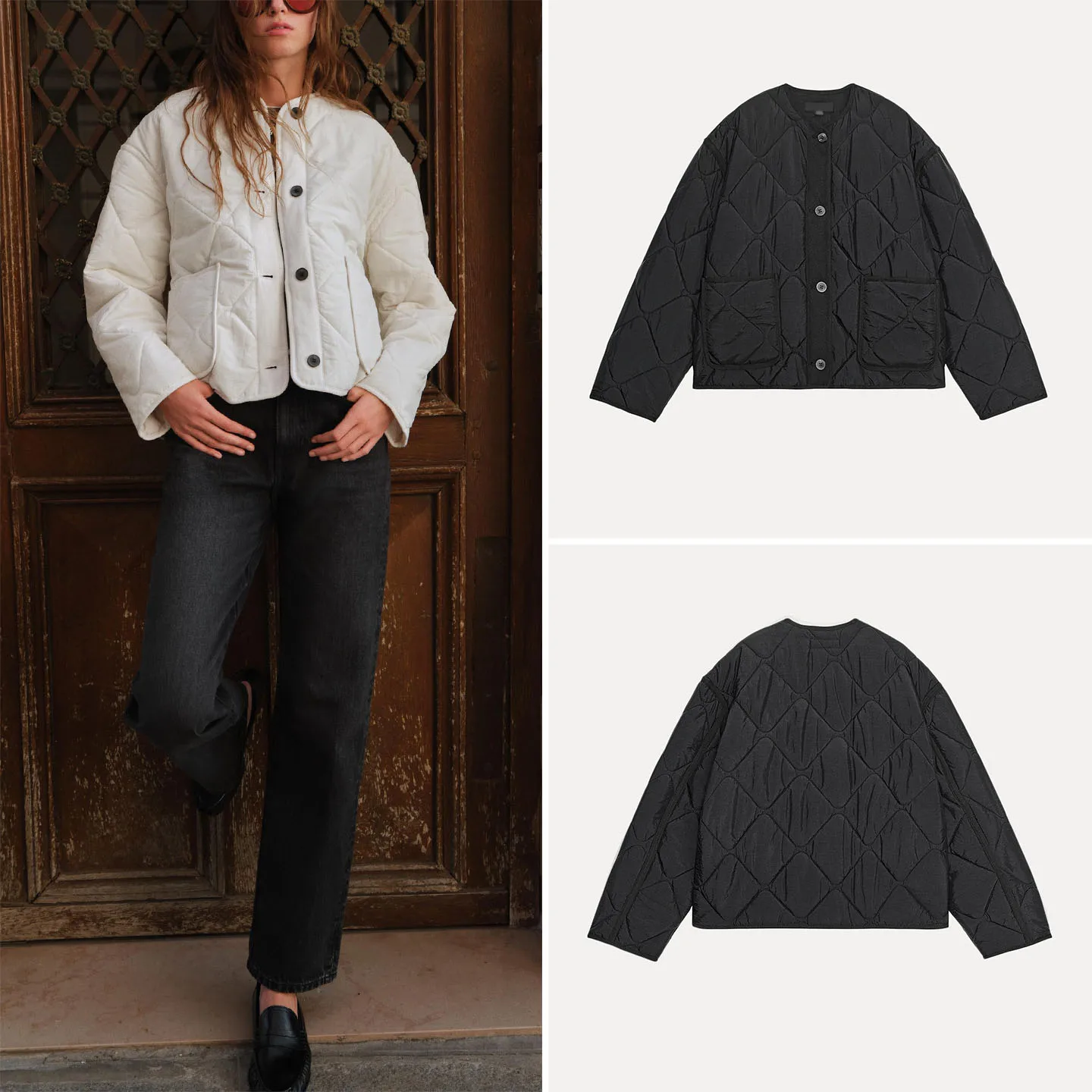 

Faionable Waterproof Cotton Jaet Women's Sle 2025 Autumn New Arrival Z Commute Straight Leg Long Sve round Ne
